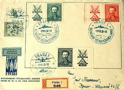 Leteck dopis Praha - Brno odeslan z vstavy Praga 1938