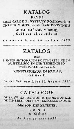 Prvn strnky vstavnho katalogu (text je v etin, nmin a francouztin)