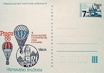Celinov� dopisnice k balonov�mu letu z T�bora - Praga 1988