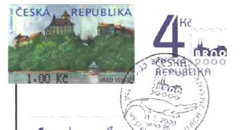 Samolepící automatová známka na výstavní dopisnici - autorem je A. Odehnal